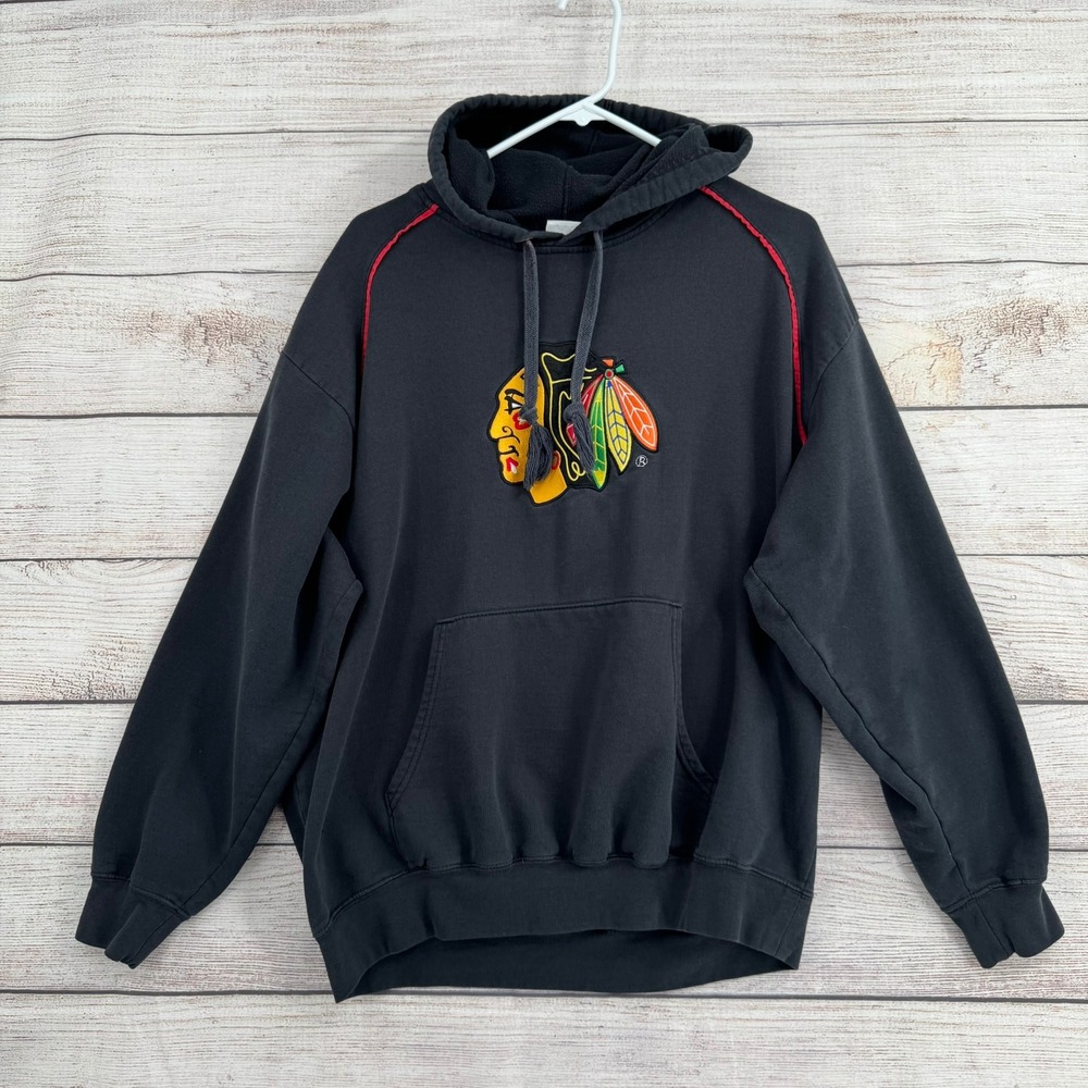Vintage Majestic Chicago Blackhawks Hoodie Mens XL Black NHL Embroidered Logo